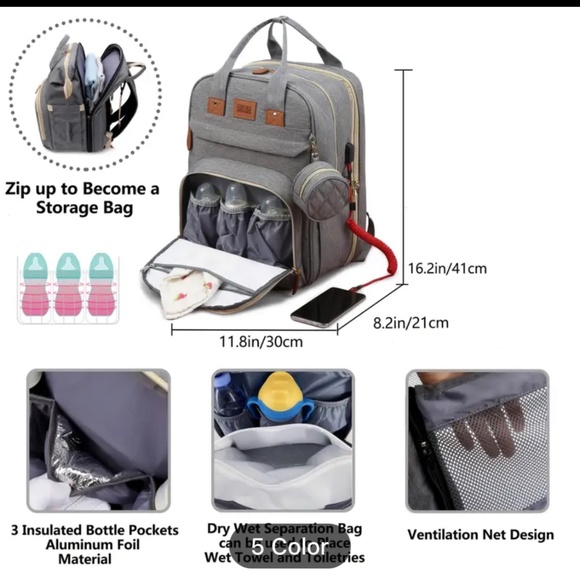 Baby Diaper Bags with Changing Station, Waterproof Diaper Bag Backpack - Picture 2 of 8